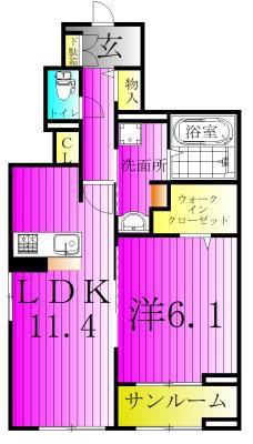 レジデンス カサノII(2LDK/1階)の間取り写真