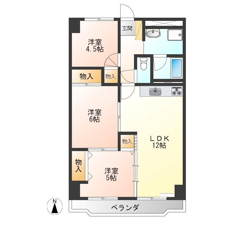 泉ヶ丘ハイツ(3LDK/4階)の間取り写真