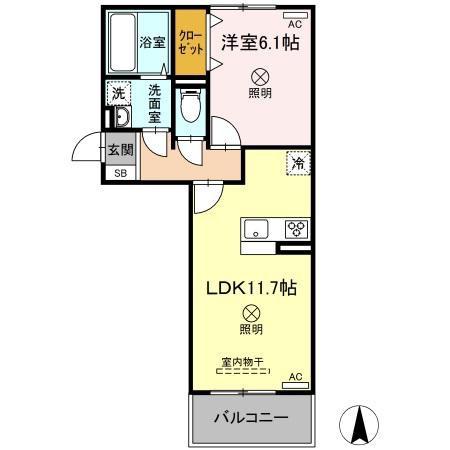 プラトー A棟(1LDK/3階)の間取り写真