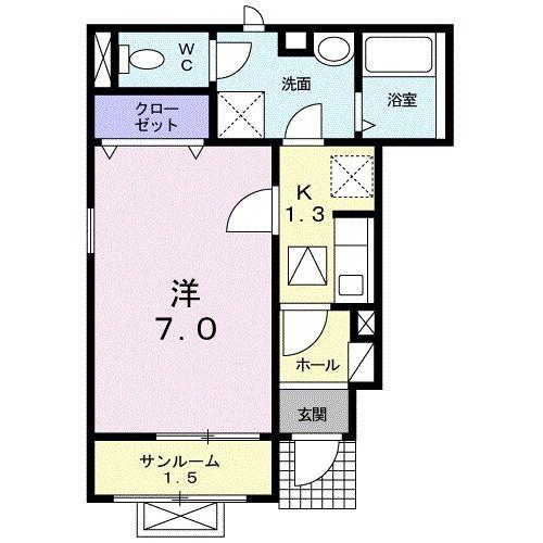 アプローズ(1K/1階)の間取り写真