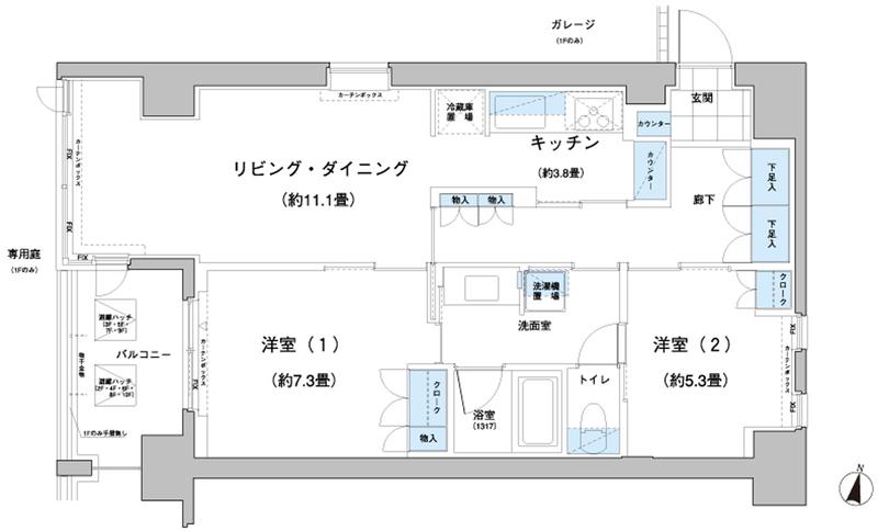 ガーデニエール砧レジデンス(2LDK/2階)の間取り写真