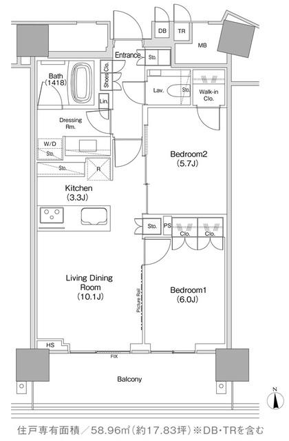 JIYUGAOKA MUSE SQUARE THE RESIDENCE(2LDK/14階)の間取り写真