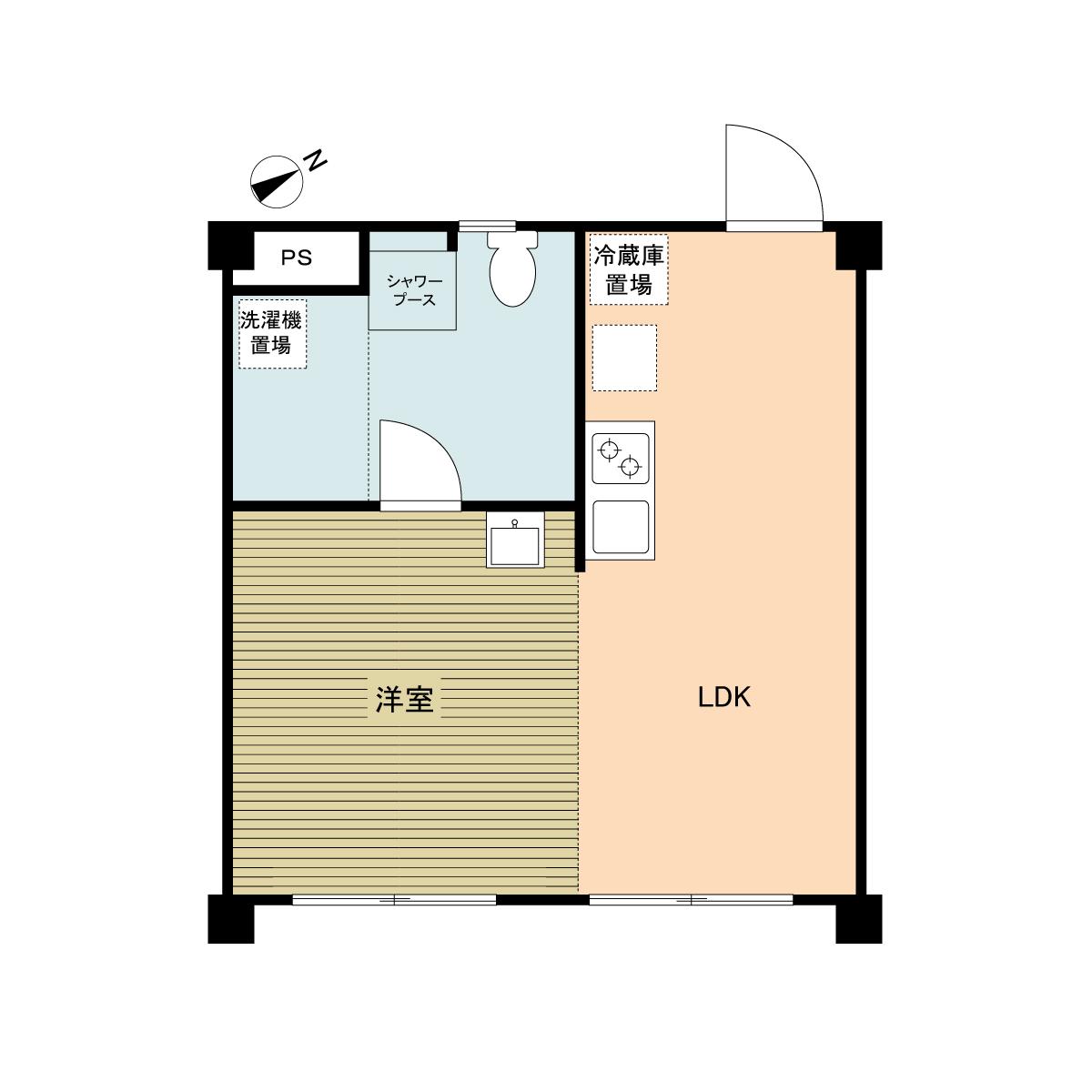高輪マンション(1LDK/3階)の間取り写真