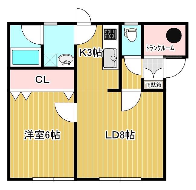 ローズ西富(1LDK/2階)の間取り写真