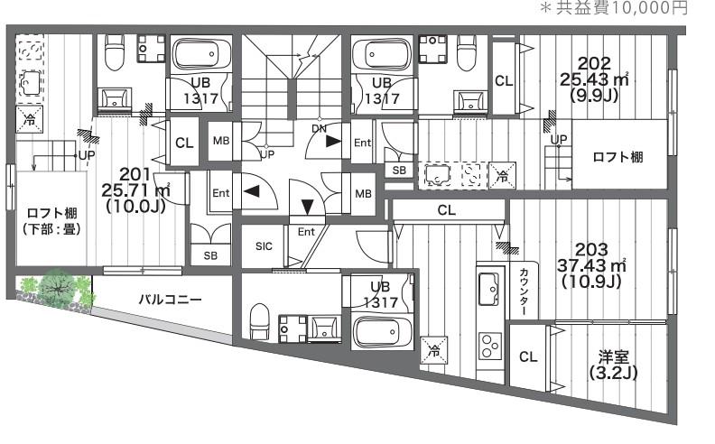 蔵創新中野BOW(1LDK/2階)の間取り写真