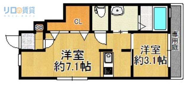 ONLYONE宝塚山本(1DK/1階)の間取り写真