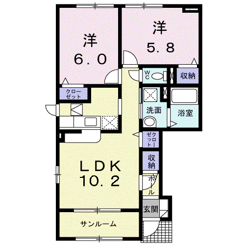 サンパティークいしぜ(2LDK/1階)の間取り写真