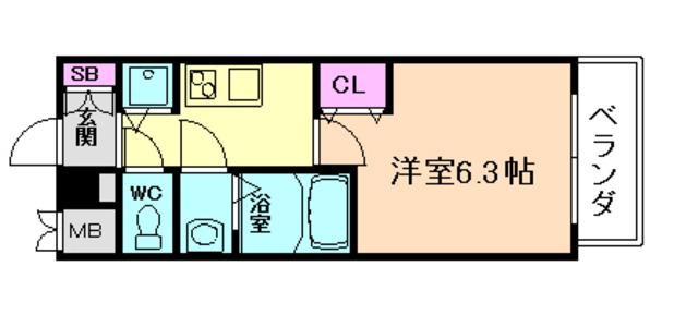 プレサンス大阪ゲートシティ(1K/2階)の間取り写真