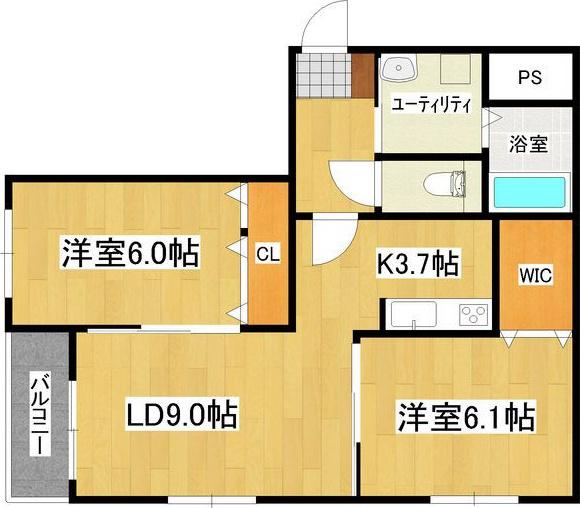 A BOND菊水(2LDK/4階)の間取り写真