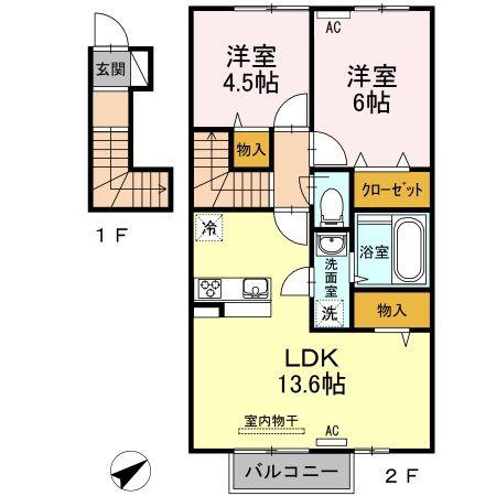 フェリース(2LDK/2階)の間取り写真