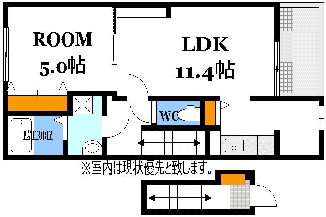 グレィス ヴィラ 観音II(1LDK/2階)の間取り写真