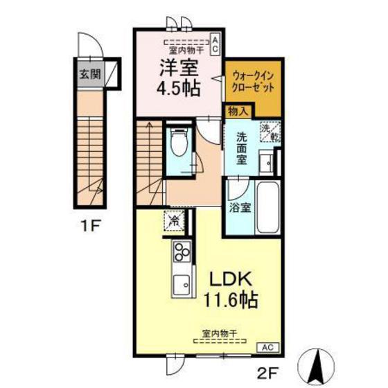 TORISIA青森中央(1LDK/2階)の間取り写真