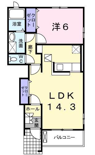 グロワールA(1LDK/1階)の間取り写真