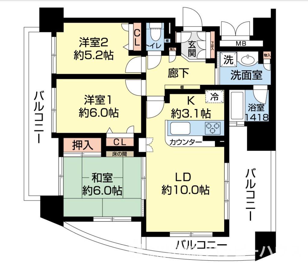 アメックス白木原駅前(3LDK/15階)の間取り写真
