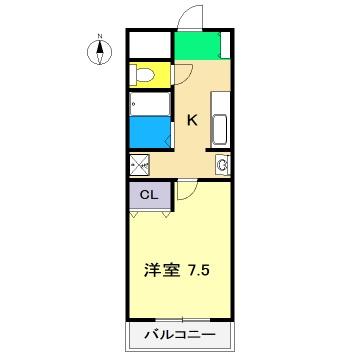 ＪＲ土讃線 円行寺口駅 徒歩11分 6階建 築23年(1K/5階)の間取り写真