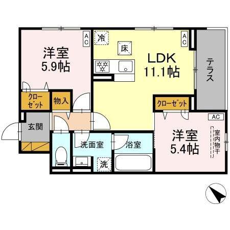 D-LUPINUS(2LDK/1階)の間取り写真