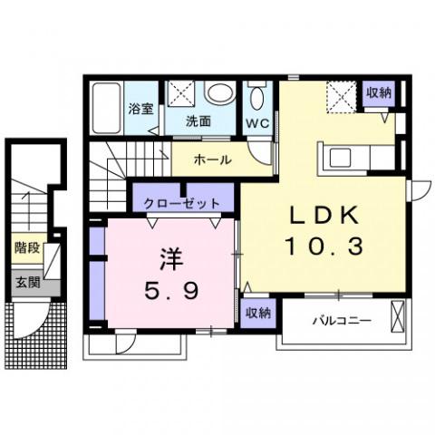 サン住吉双葉II(1LDK/2階)の間取り写真