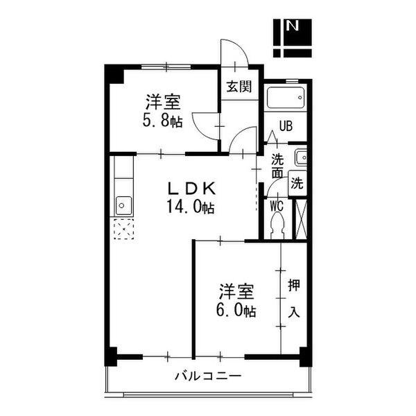 第2ヒルハイツ桃山(2LDK/2階)の間取り写真