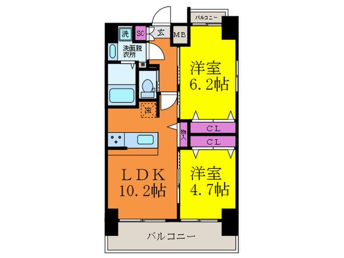 グラン・クローバー江坂垂水(2LDK/8階)の間取り写真