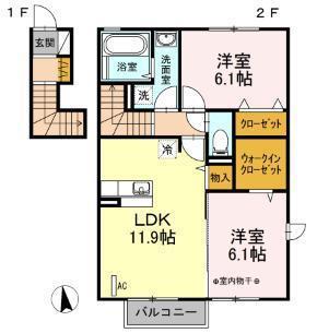 栞壱番館(2LDK/2階)の間取り写真