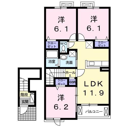 ラムール・ファミリアルA(3LDK/2階)の間取り写真