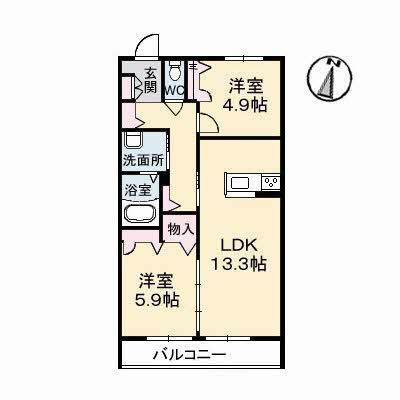 グランマストアベニューA棟(2LDK/2階)の間取り写真