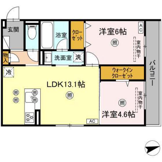 ミネット舟入南(2LDK/2階)の間取り写真