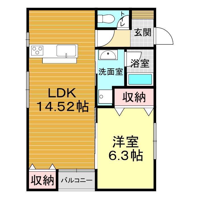 イーハトーブ(1LDK/1階)の間取り写真