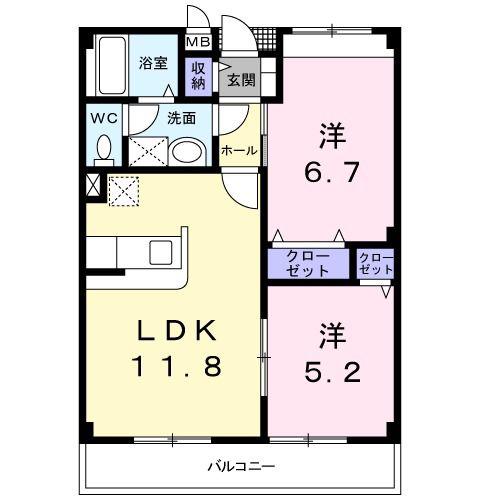 プラティーノ(2LDK/2階)の間取り写真