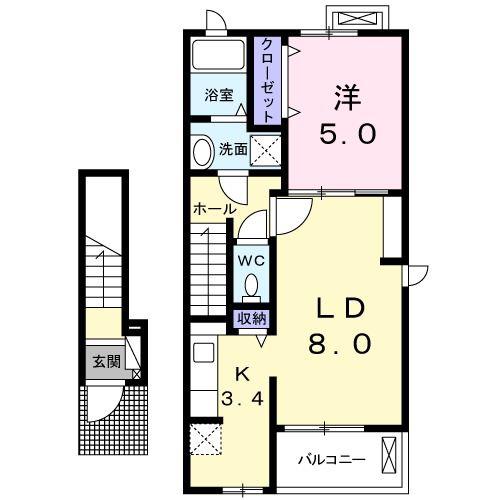 エルシオン大原(1LDK/2階)の間取り写真