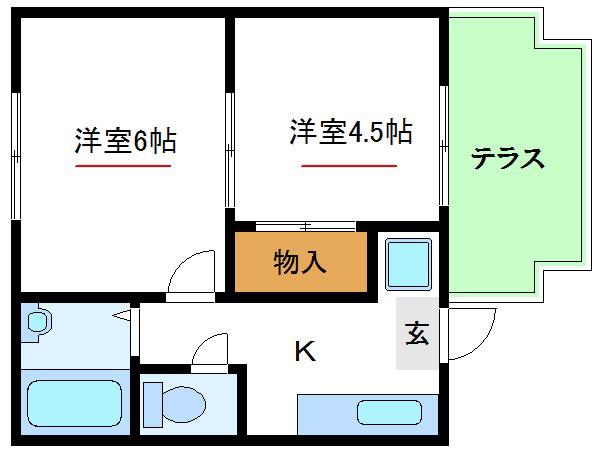 ファミーユ南小岩(2K/1階)の間取り写真