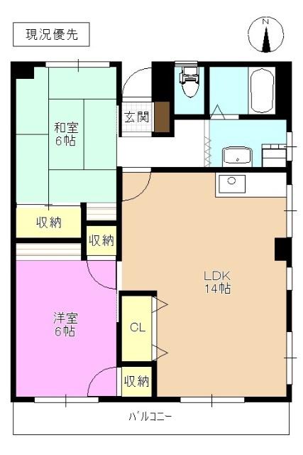コーポ辰巳(2LDK/3階)の間取り写真