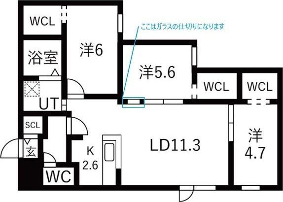 SYON西町南(3LDK/4階)の間取り写真