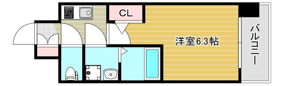 エスリードレジデンス大阪福島シティウエスト(1K/8階)の間取り写真