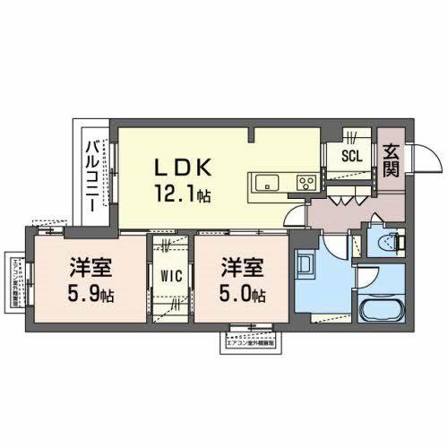 シャーメゾン八戸ノ里(2LDK/2階)の間取り写真