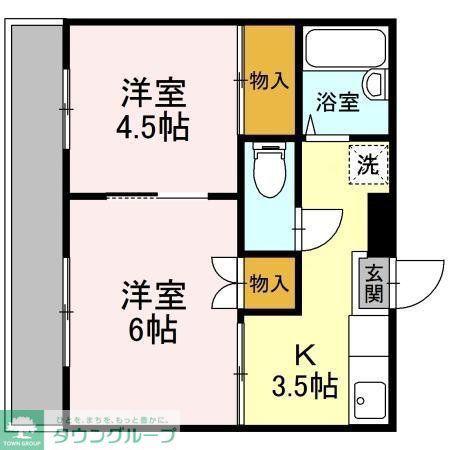 鴨下ハイツA(2K/1階)の間取り写真