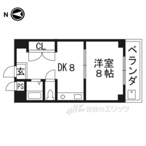グランディール衣笠(1DK/2階)の間取り写真