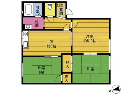 ジュネス横田B棟(3DK/2階)の間取り写真