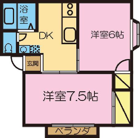 ミカドヒルズB(2DK/1階)の間取り写真