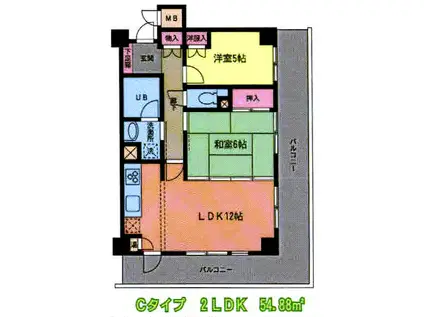 フレール仙台泉中央(2LDK/6階)の間取り写真