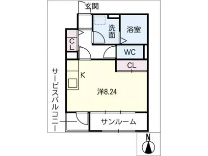 SLIFE岐阜MOTOZUMI(ワンルーム/4階)の間取り写真