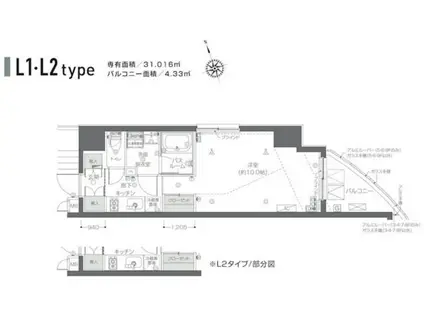 ZOOM新宿夏目坂(1K/9階)の間取り写真