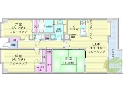 北仙台シティプレイス東館(3LDK/6階)の間取り写真