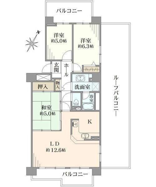 サンパセオ新柏E棟(3LDK/8階)の間取り写真