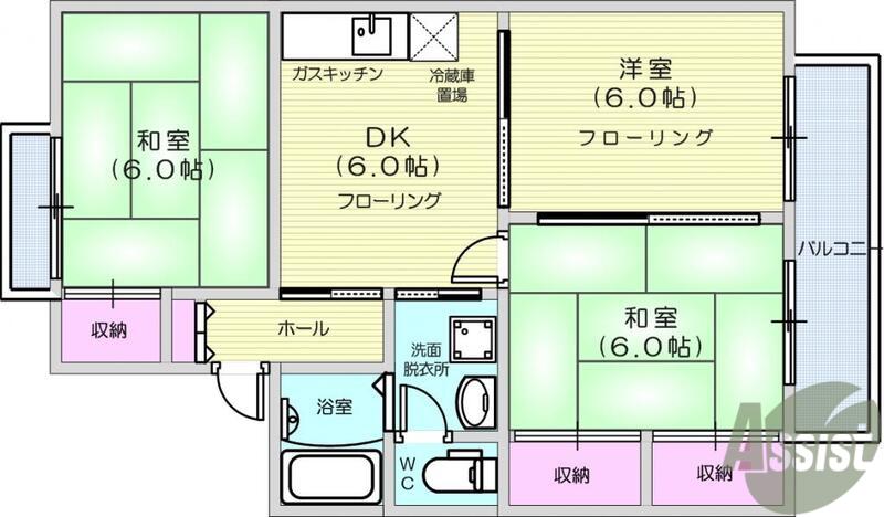 PARCROSETTEⅥ番館(3DK/1階)の間取り写真