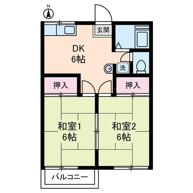 ベルゾーネ小林(2DK/2階)の間取り写真