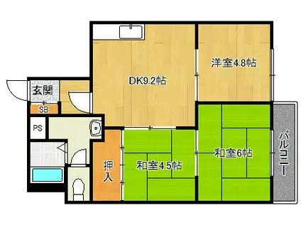 ウイング長田北町(3DK/5階)の間取り写真