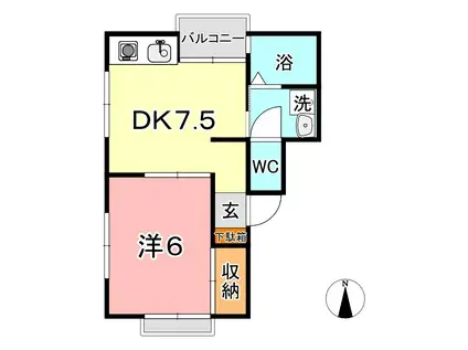 サネヒサギャラリーツボイ(1DK/2階)の間取り写真