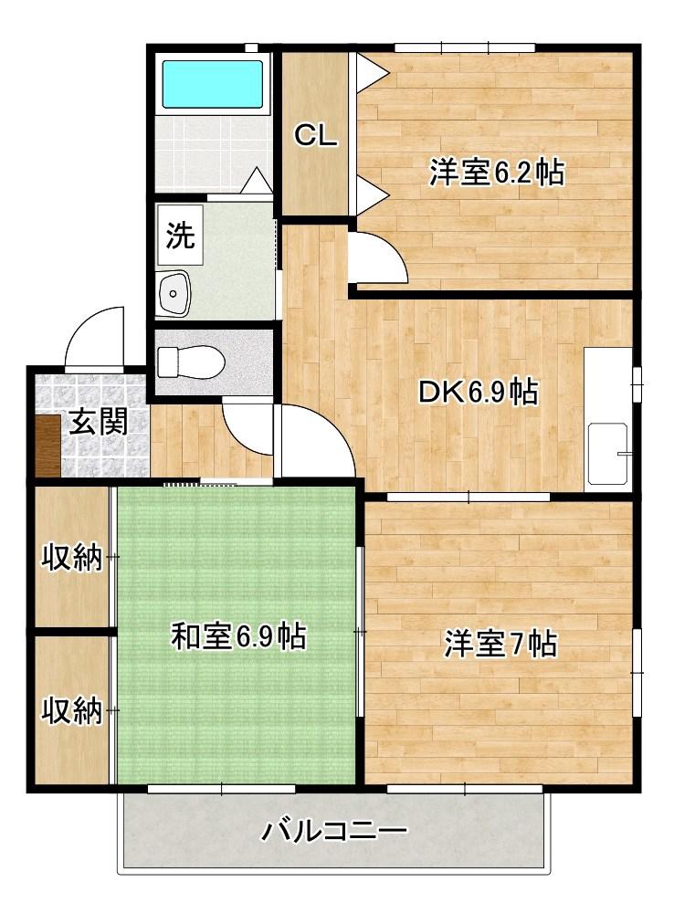 エティンセラー21B棟(3DK/2階)の間取り写真