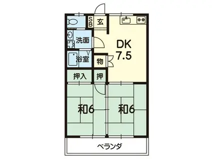 東郷ハイツ(2DK/2階)の間取り写真